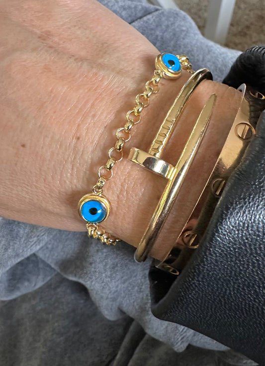 3 Evil Eye Round Link Bracelet