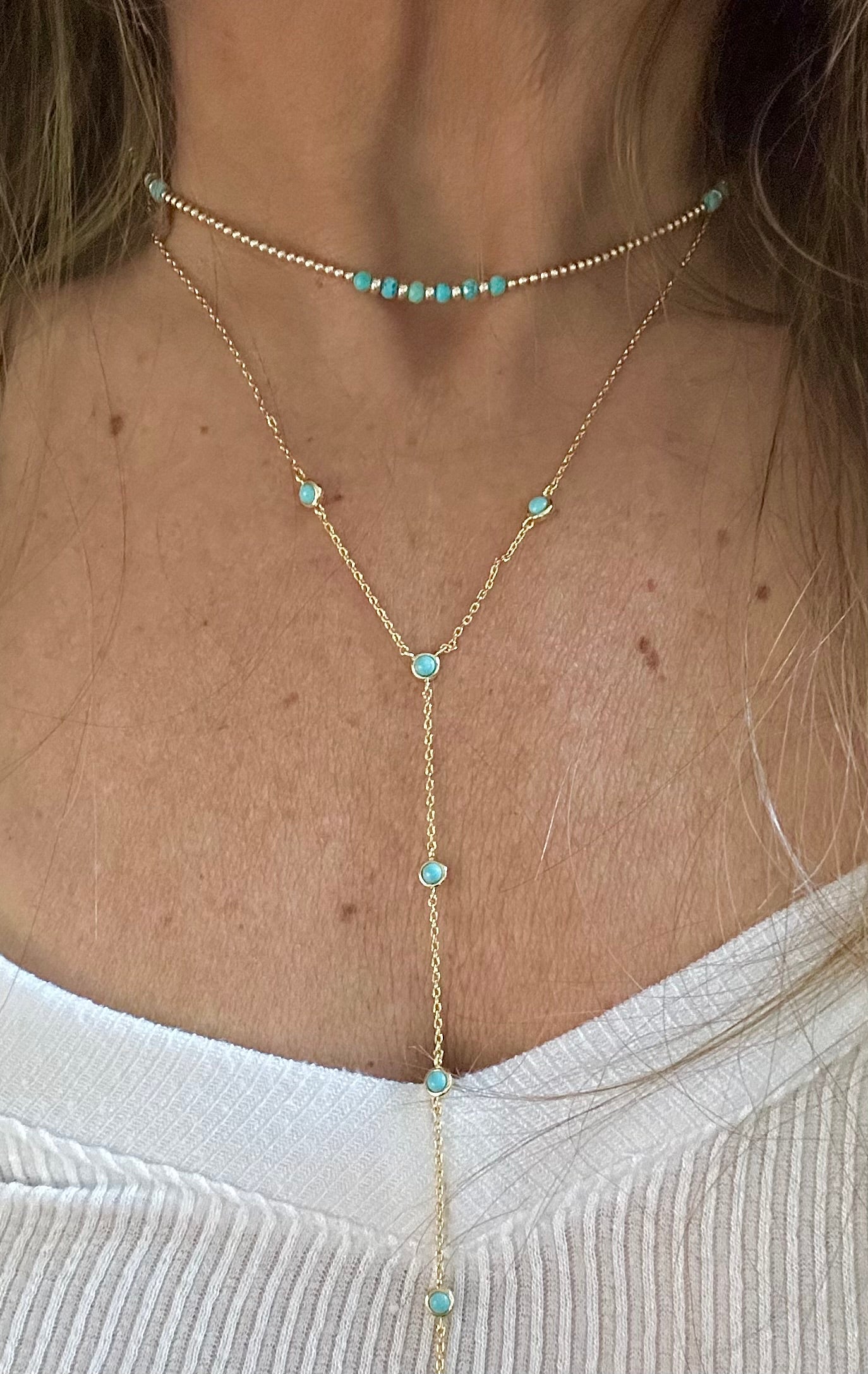 Mini Turq Stone & Gold Lariat