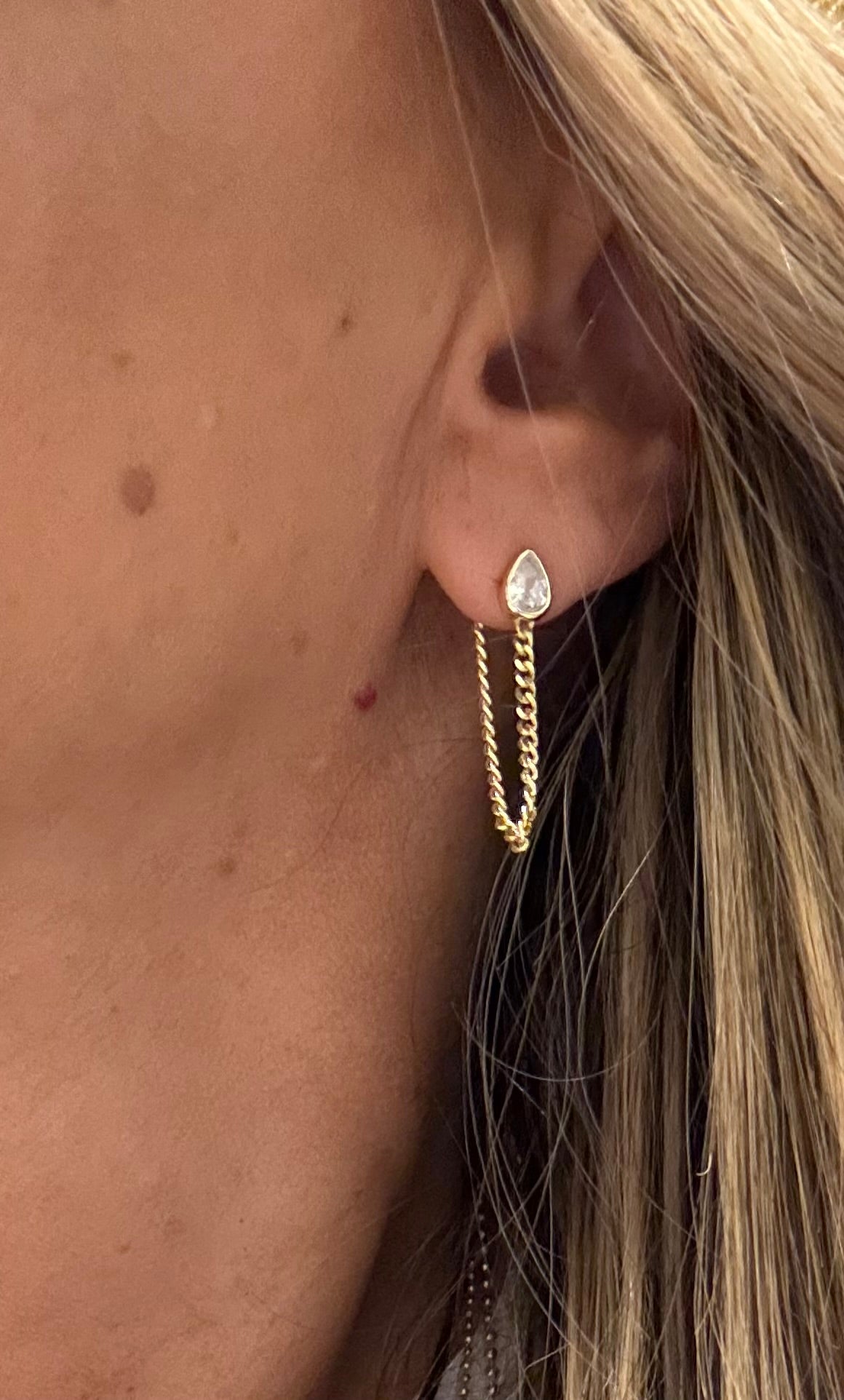 Bezel Set Pear Chain Earring