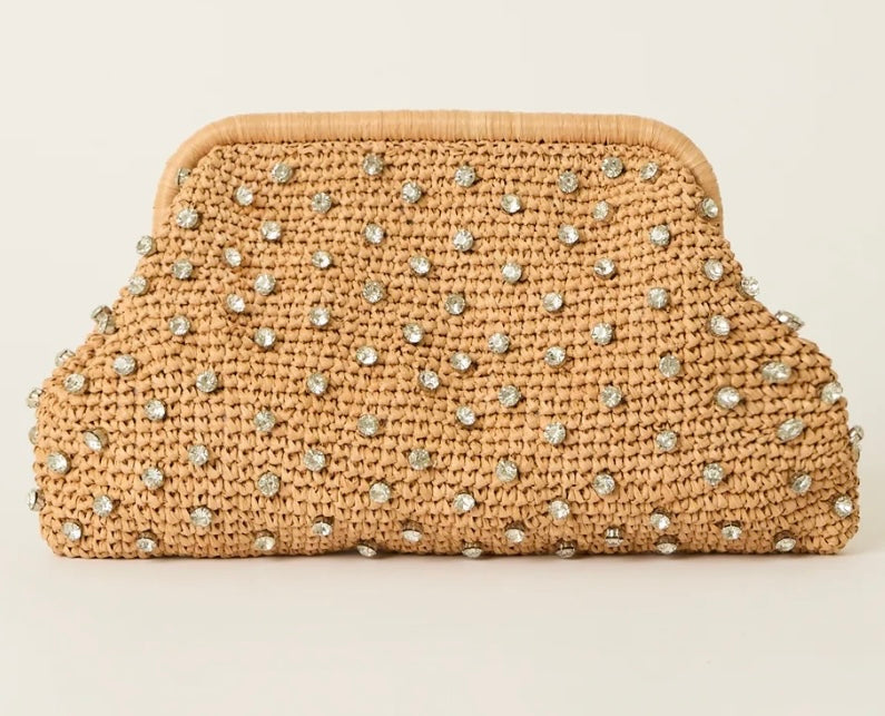 Natural Raffia & Crystal Clutch