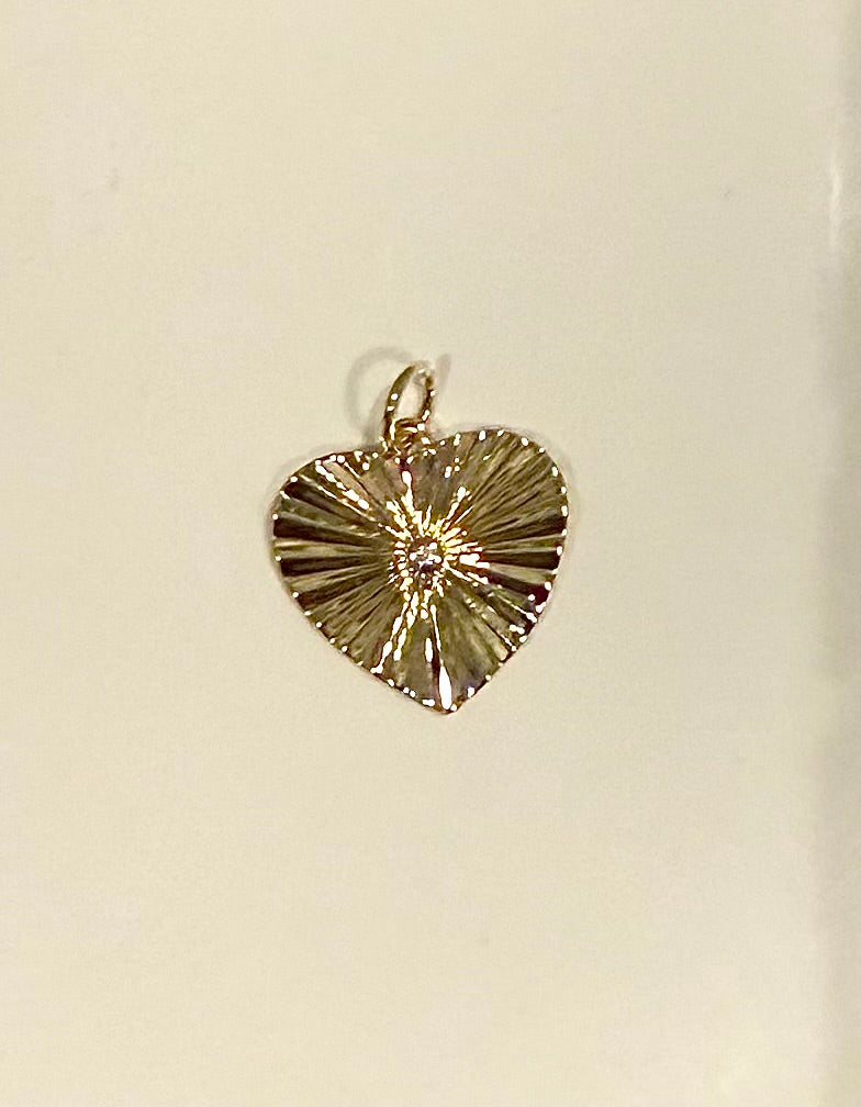Fluted Heart With Center Stone Charm