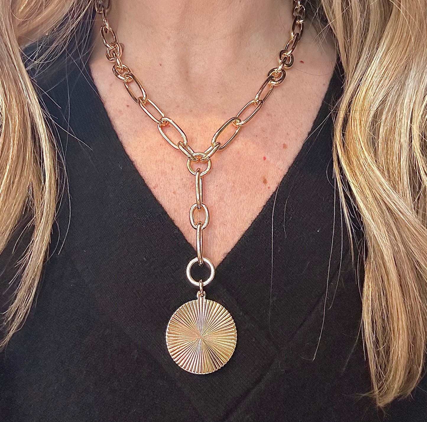 Disc Drop Link Necklace