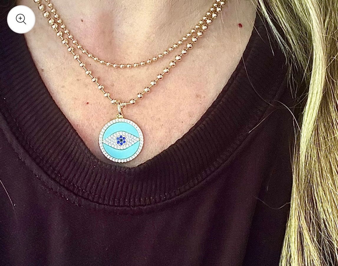 Double Layer Bead Necklace With Evil Eye Pendant