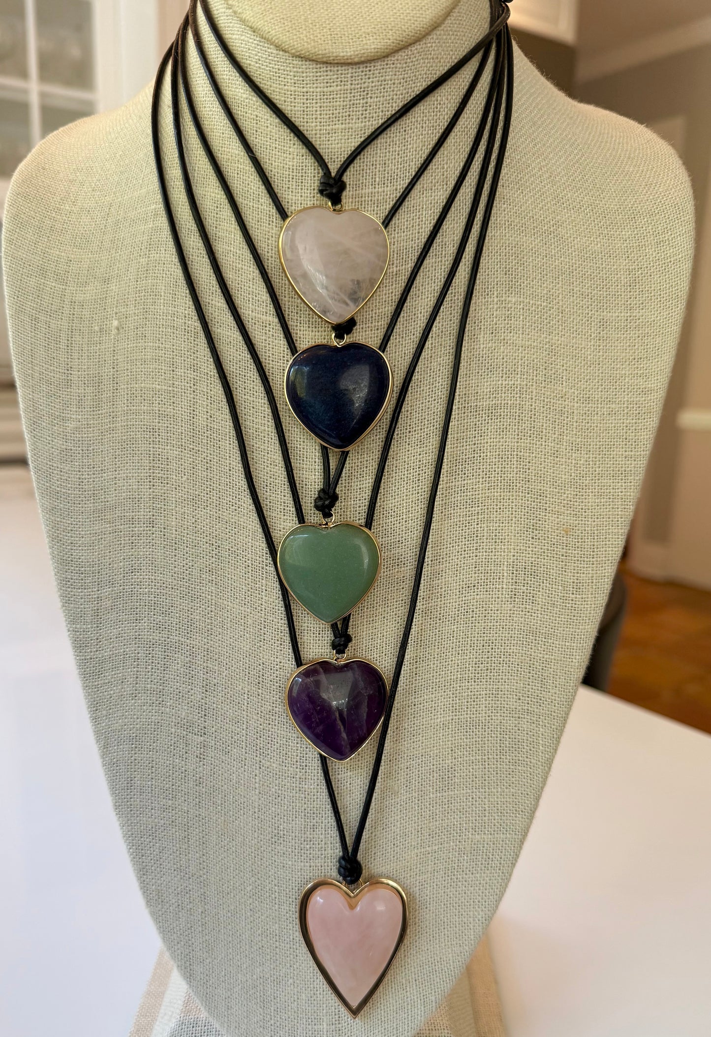 Semi Precious Bezeled Hearts