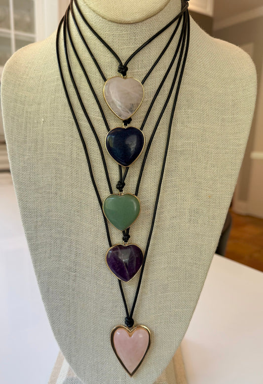 Semi Precious Bezeled Hearts