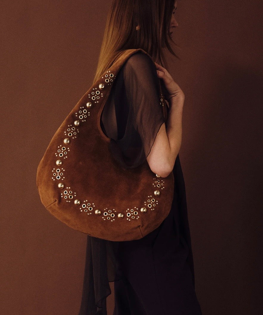 Studded Suede Hobo