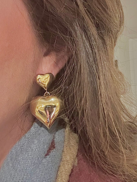 Puffed Heart Double Earrings