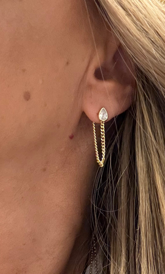 Bezel Set Pear Chain Earring