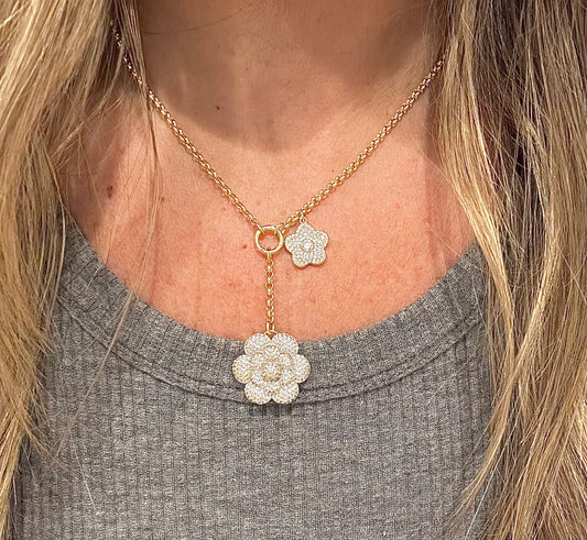 Double Flower Y Necklace