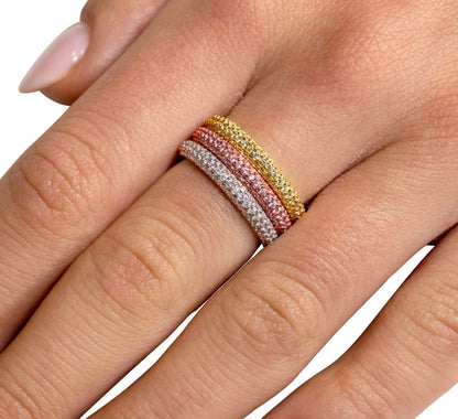 Tri Color Set of 3 Pave CZ Rings