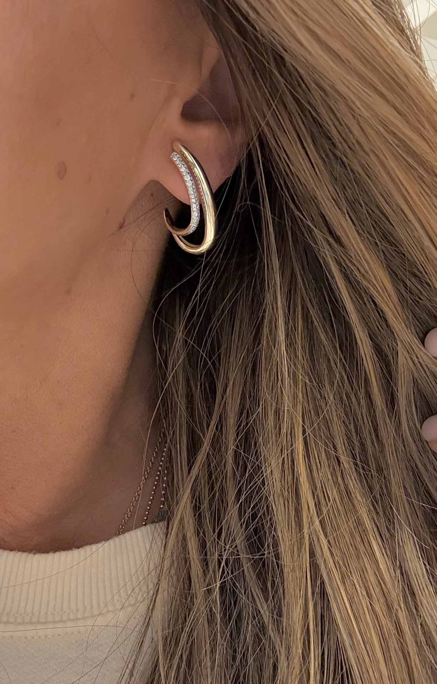 Double Curved Gold & Pave Claw Earrings