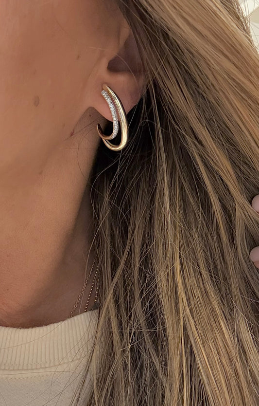 Double Curved Gold & Pave Claw Earrings