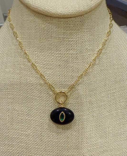Onyx Baby Oval with Emerald Necklace