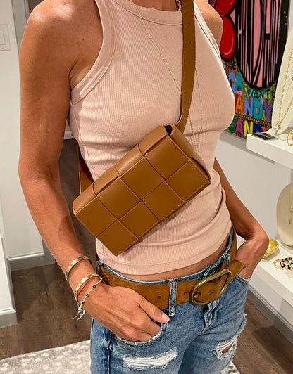 Woven Leather Cross Chest/Belt Bag