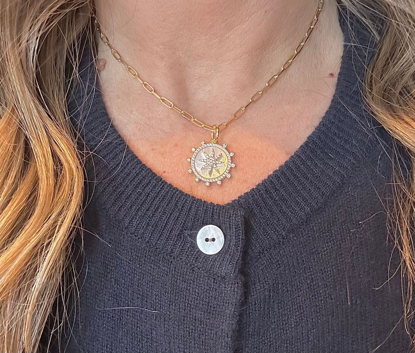 Mother of Pearl Starburst Disc Necklace