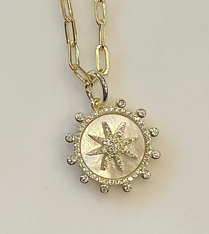 Mother of Pearl Starburst Disc Necklace