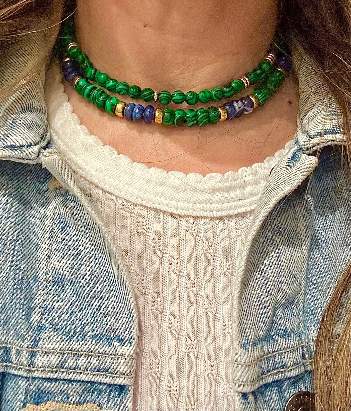 Green Malachite & Lapis Stretch Beaded Chokers