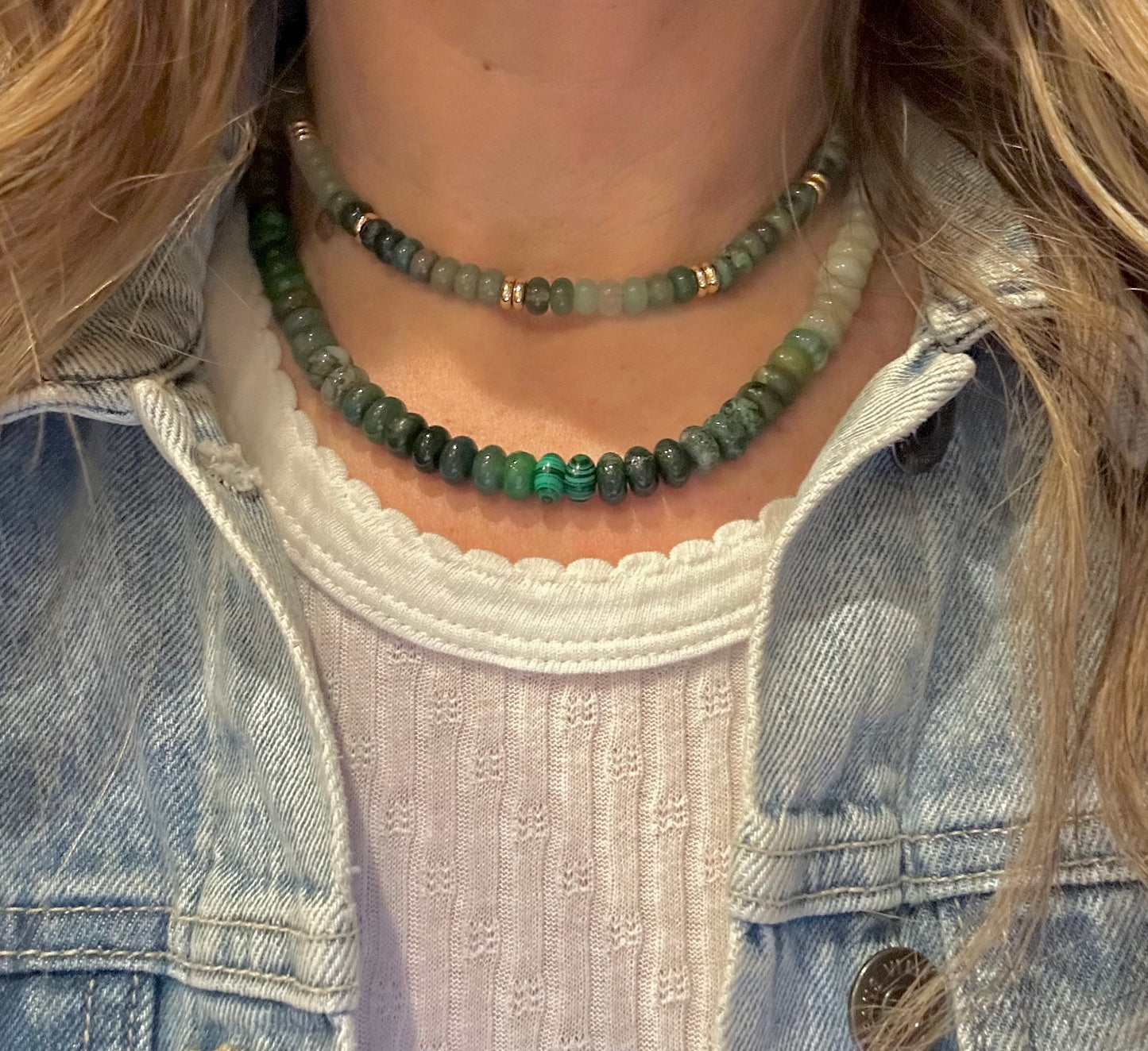 Olive & Malachite Gemstone Beaded Stack