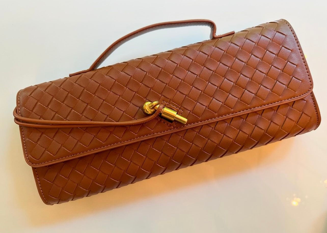 Woven Leather Toggle Clutch