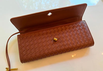 Woven Leather Toggle Clutch