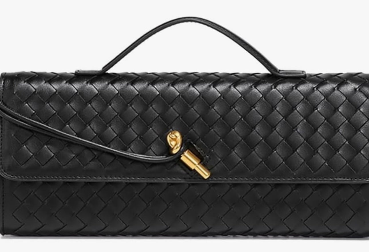 Woven Leather Toggle Clutch