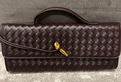 Woven Leather Toggle Clutch