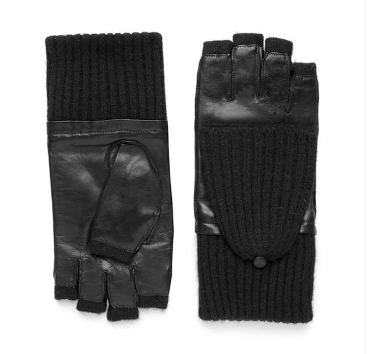 Leather & Cashmere Pop Top Fingerless Gloves