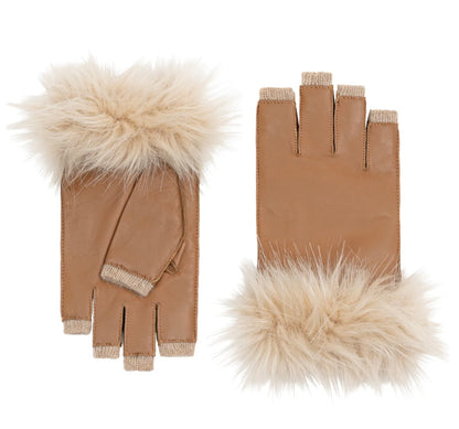 Faux Fur Cuff Fingerless Gloves Luggage