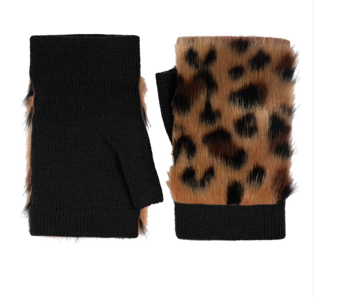 Leopard Faux Fur Fingerless Gloves