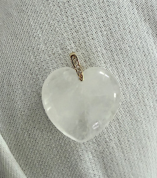 Clear Quartz Puffed Heart Pendant
